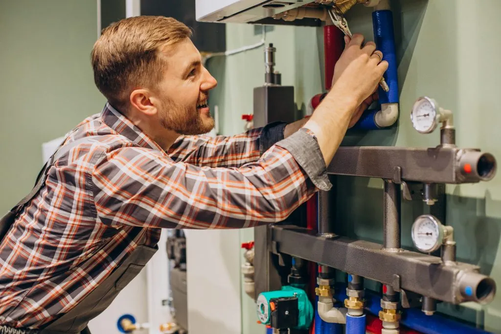 RAA engineer fitting heating pipework to a manifold